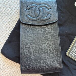 Chanel caviar, Leather Black Phone/glasses Case vintage